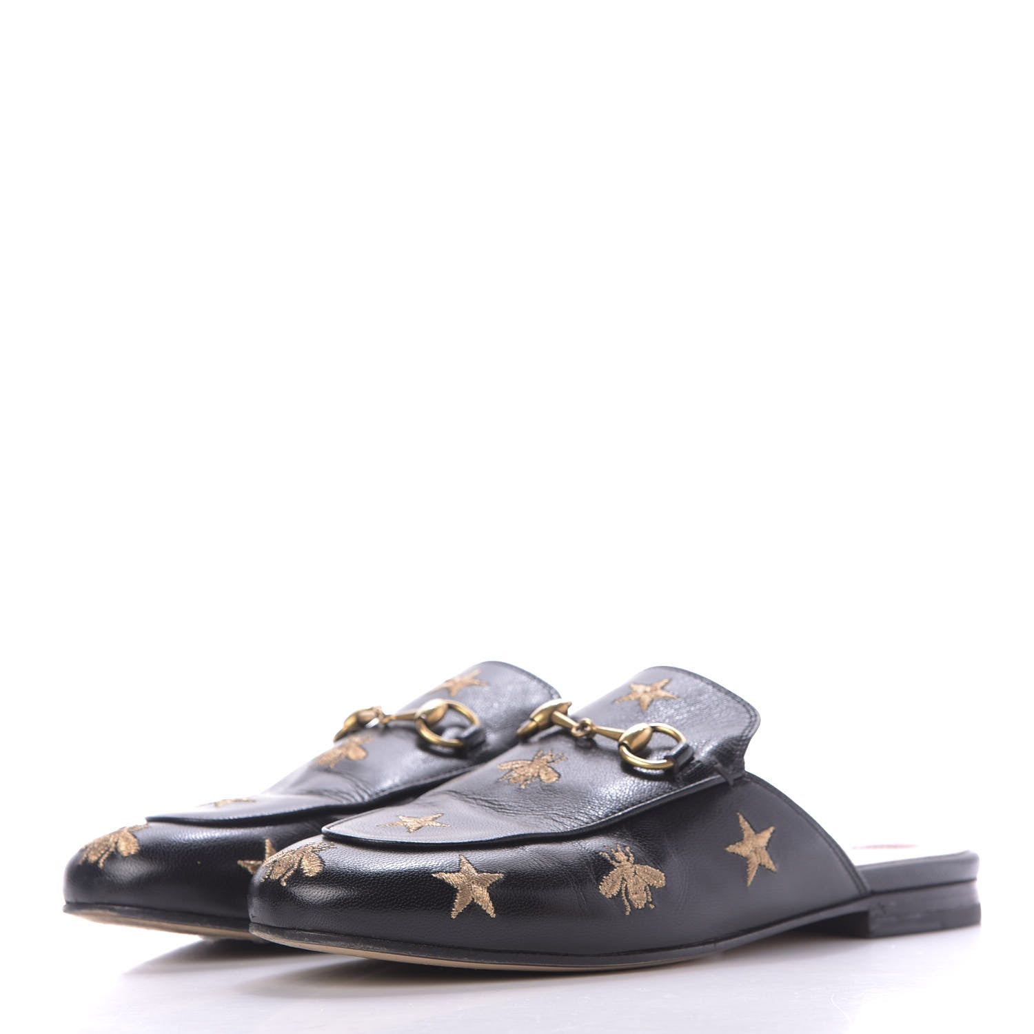 Gucci Goatskin Bee Star Embroidered Womens Princetown Slippers 37 Black 3 of 12