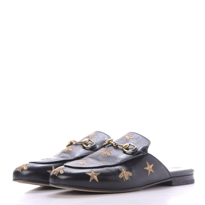 Gucci Goatskin Bee Star Embroidered Womens Princetown Slippers 37 Black 3 of 12