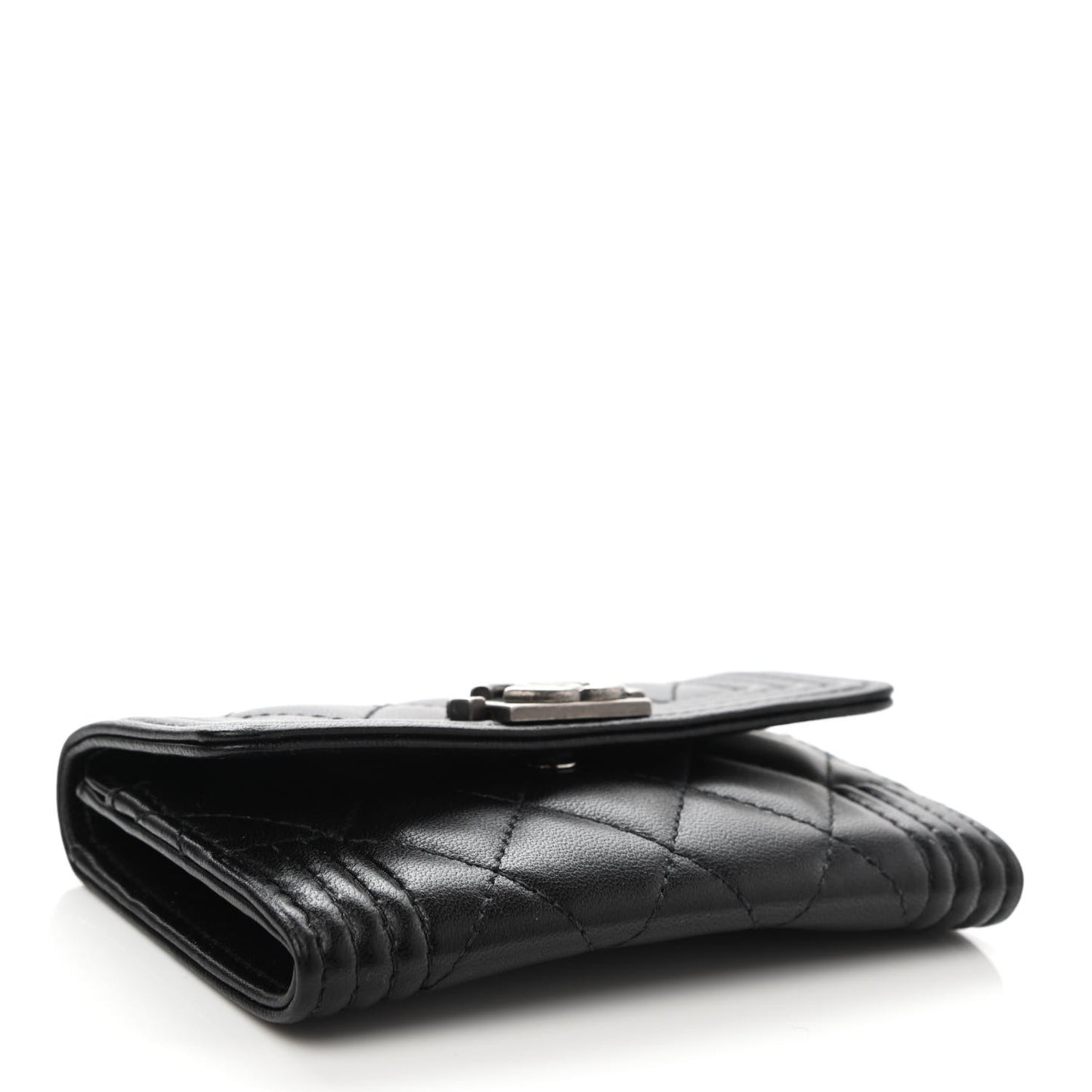 Lambskin Quilted Boy Flap Card Holder Black