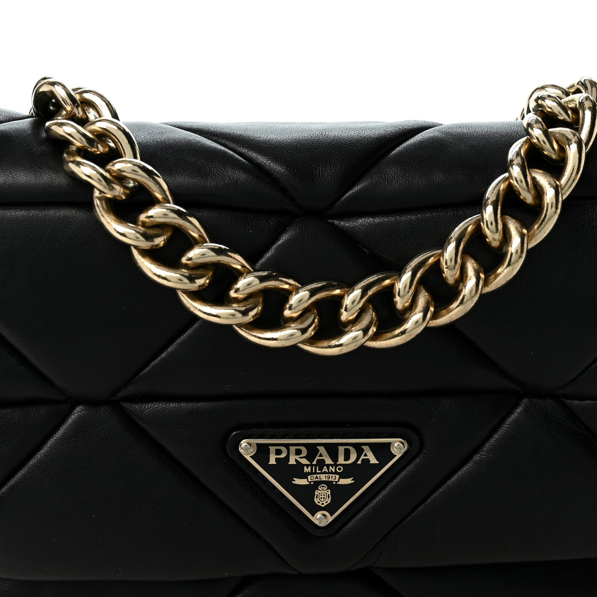 Nappa Re-Nylon Triangle Quilted Patchwork System Flap Shoulder Bag Black