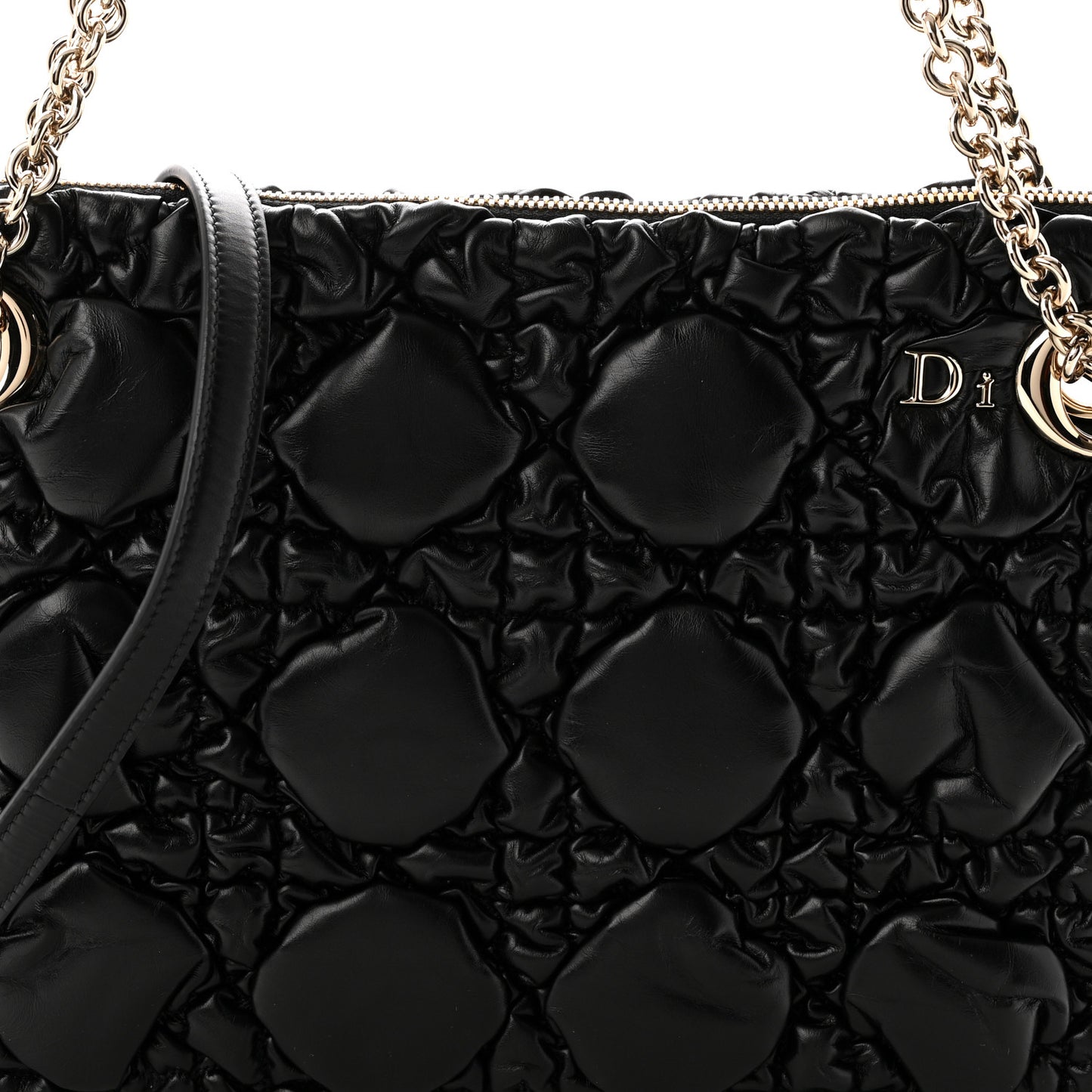 Calfskin Puffy Macrocannage Small Dior Crunchy Bag Black