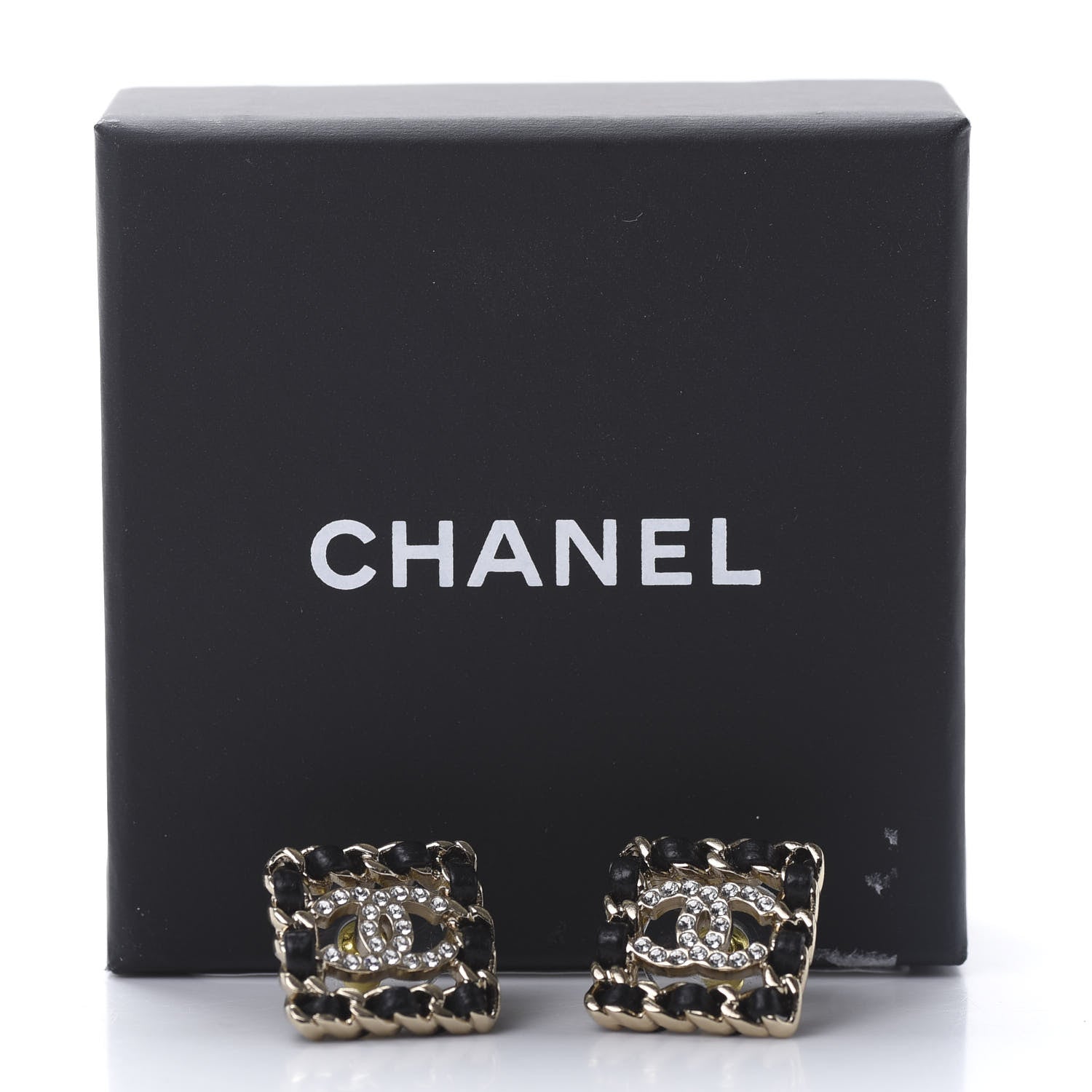 Chanel Crystal Lambskin Chain Sergeant Stud Earrings Black Gold 5 of 5