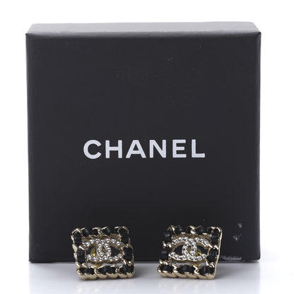 Chanel Crystal Lambskin Chain Sergeant Stud Earrings Black Gold 5 of 5