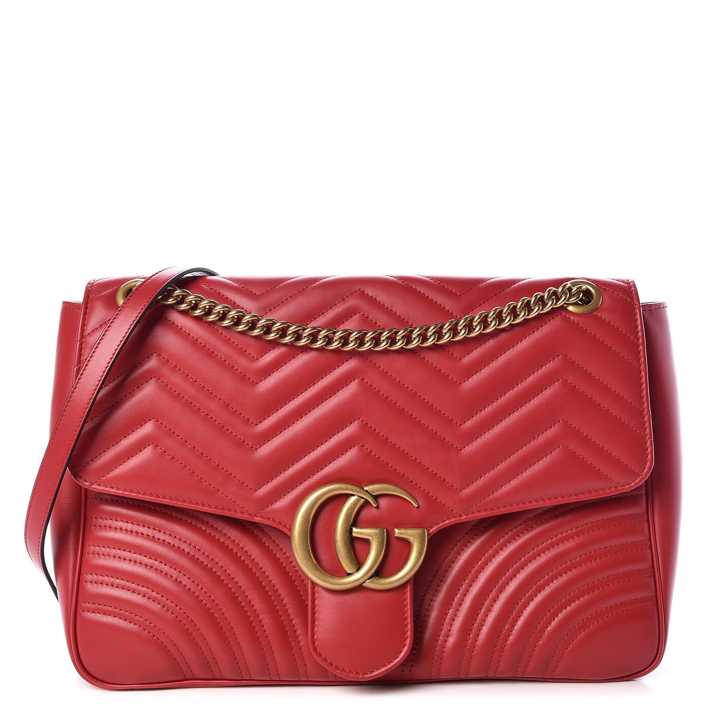 Calfskin Matelasse Large GG Marmont Shoulder Bag Hibiscus Red