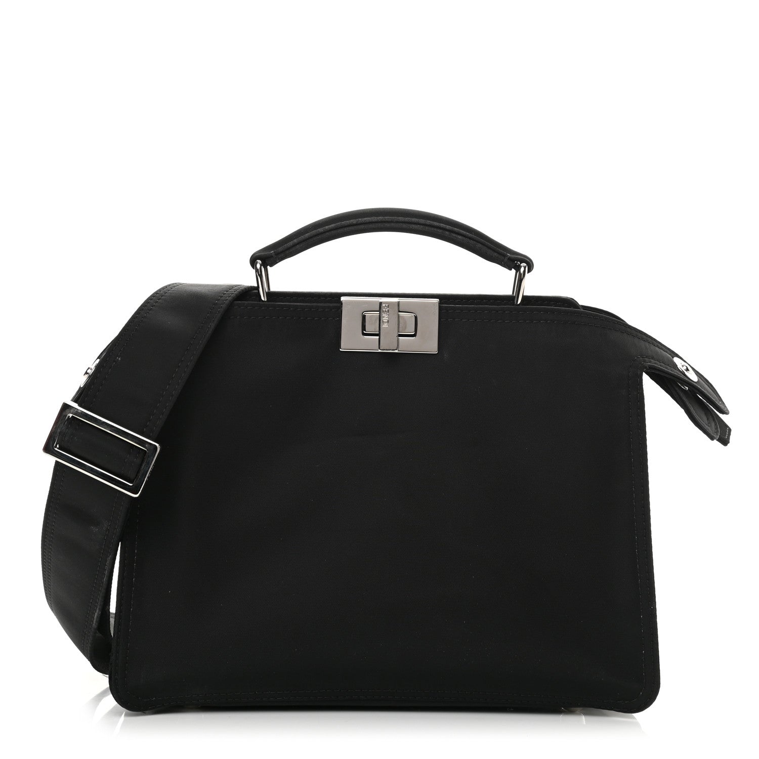 Fendi Nylon Vitello Cover Logo Embossed Mini Peekaboo I SEE U Satchel Black White 3 of 17