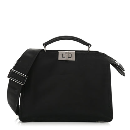 Fendi Nylon Vitello Cover Logo Embossed Mini Peekaboo I SEE U Satchel Black White 3 of 17