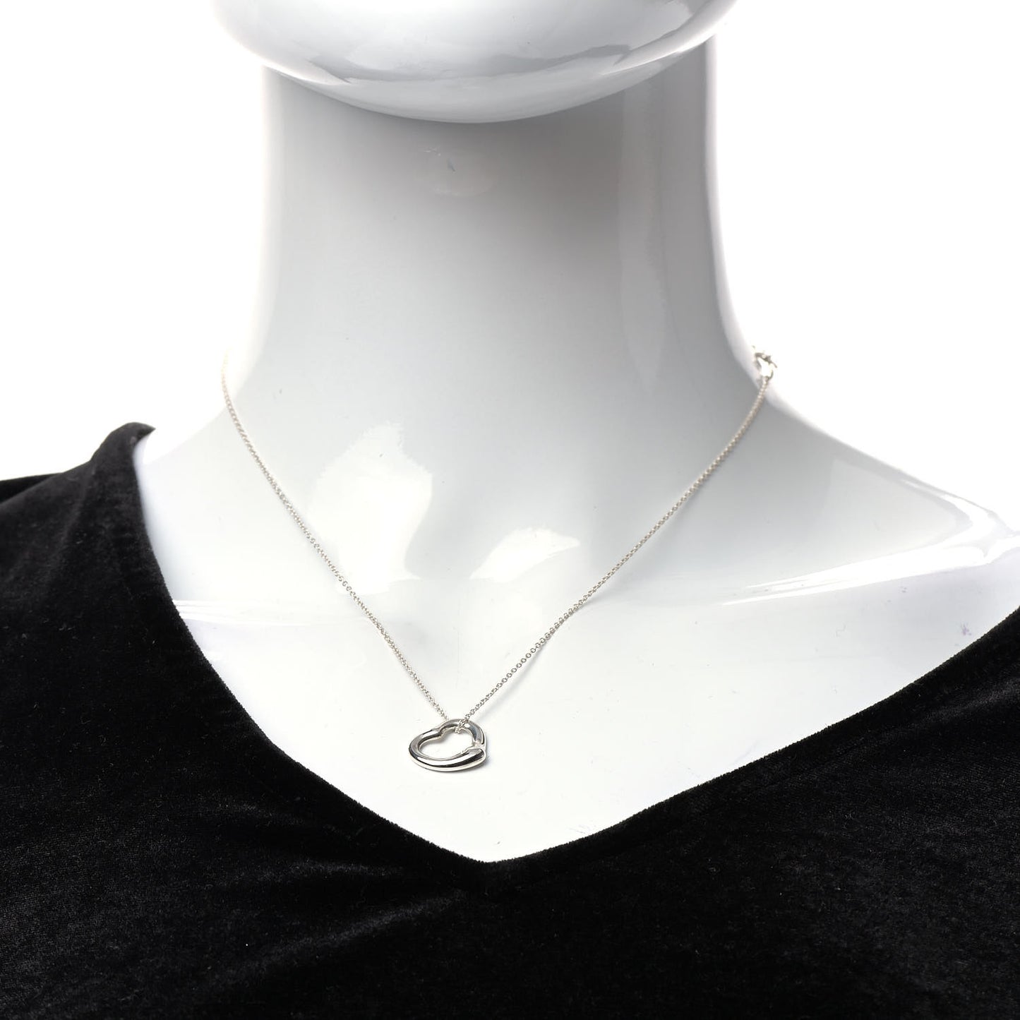 Sterling Silver 16mm Elsa Peretti Open Heart Pendant Necklace