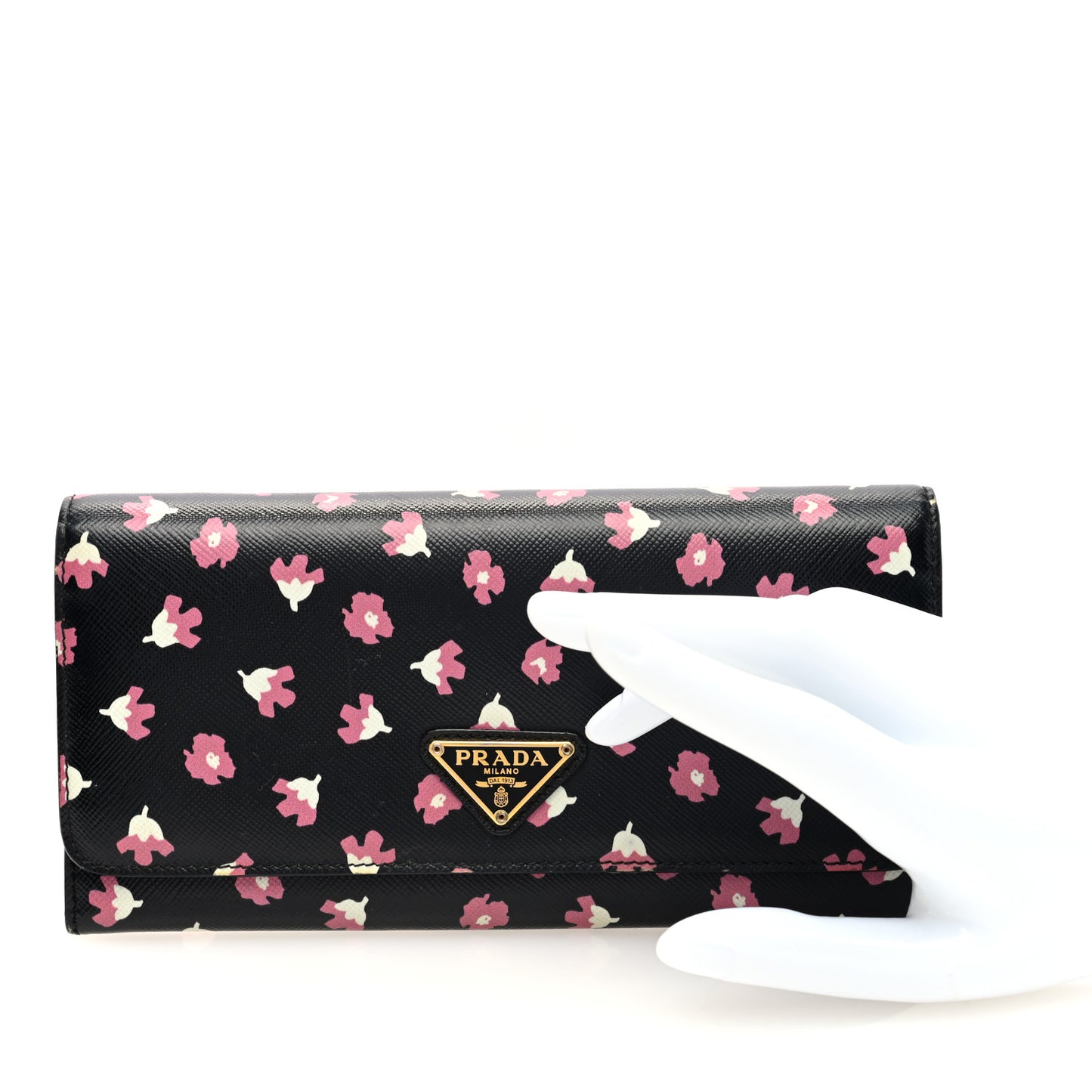 Saffiano Floral Print Continental Flap Travel Wallet Black