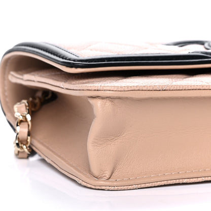 Chanel Caviar Quilted CC Filigree Wallet On Chain WOC Beige Black 10 of 13