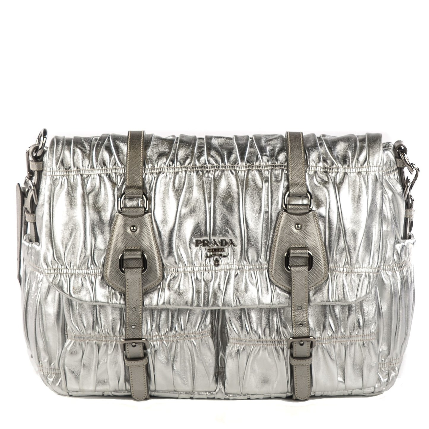 Nappa Saffiano Dressy Gaufre Messenger Argento