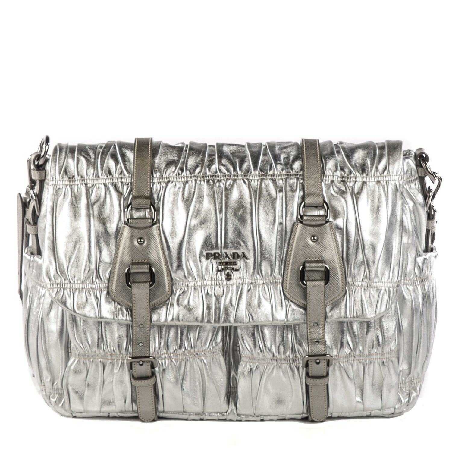Prada Nappa Saffiano Dressy Gaufre Messenger Argento 1 of 8