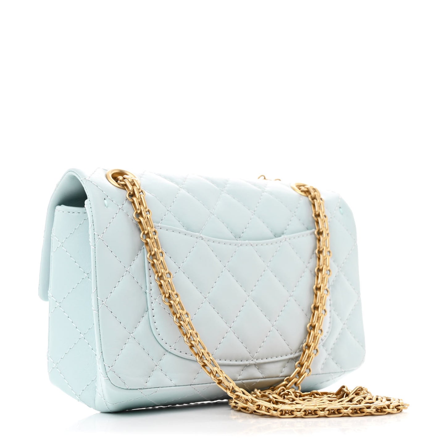 Aged Calfskin Quilted 2.55 Reissue Mini Flap Light Blue