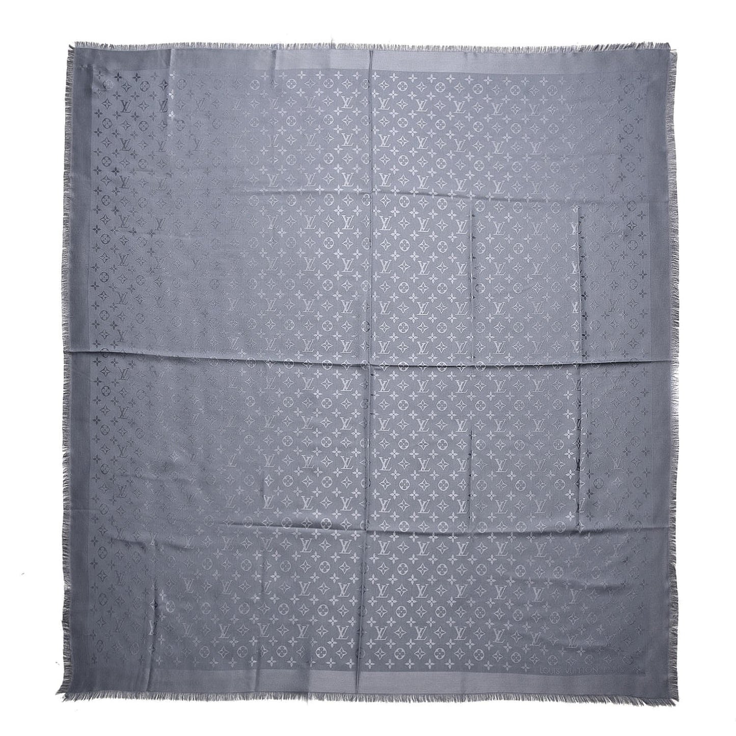 Silk Wool Monogram Shawl Charcoal Grey