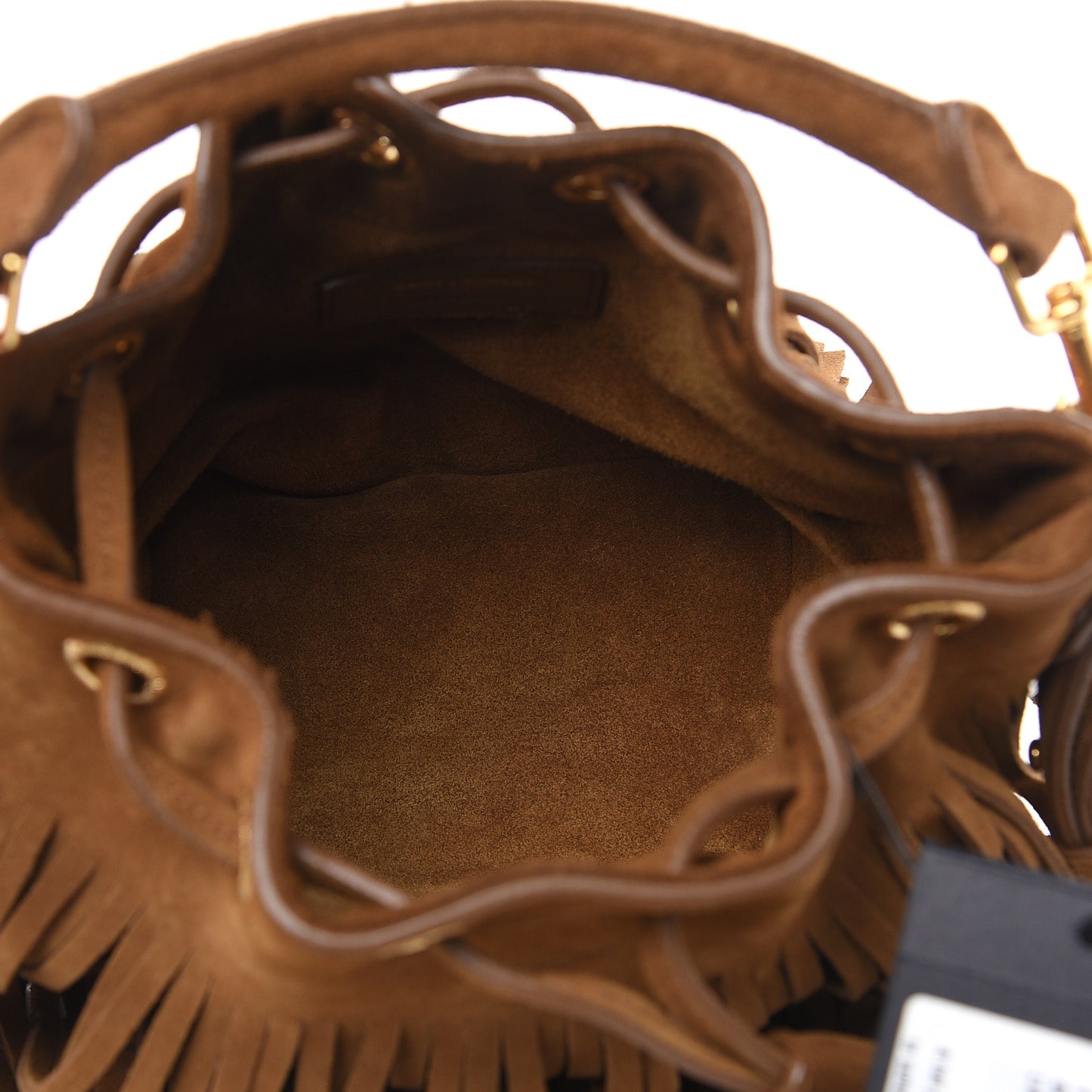 Suede Calfskin Small Emmanuelle Fringe Bucket Bag Light Ocre