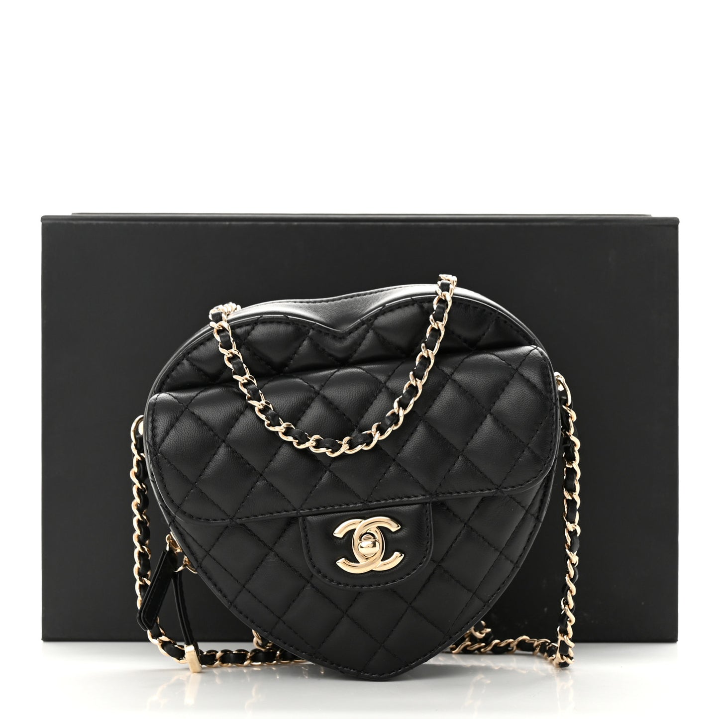 Lambskin Quilted CC In Love Heart Bag Black