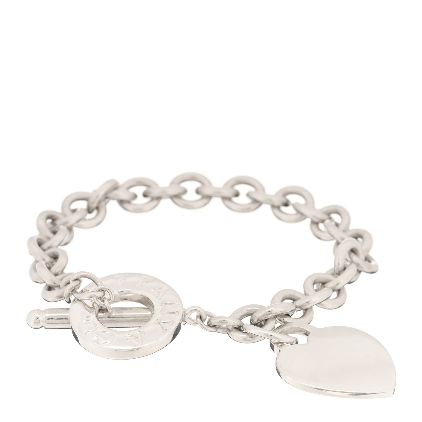 Sterling Silver Heart Tag Toggle Bracelet