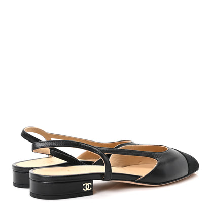 Chanel Goatskin Grosgrain Cap Toe CC Slingback Sandals 37 Black 5 of 10