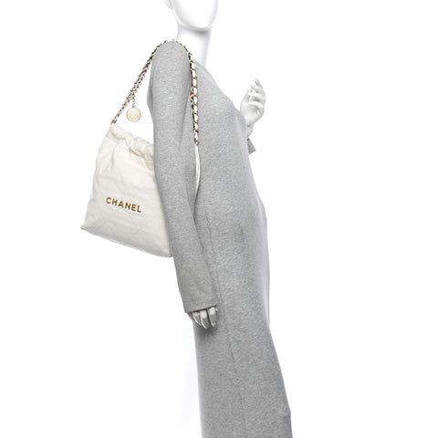 Shiny Calfskin Quilted Small Chanel 22 White