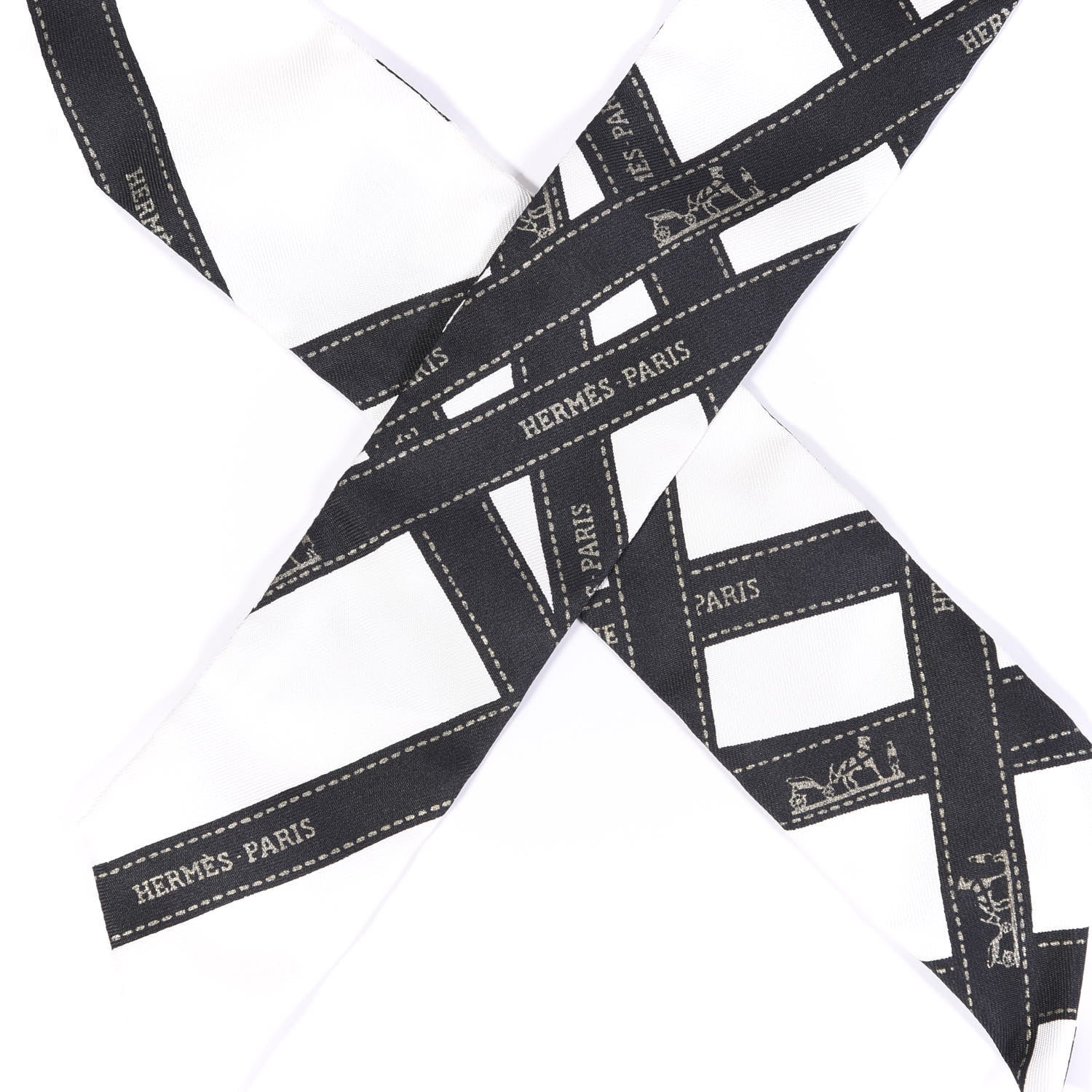 Hermes Silk Bolduc Twilly White Black 3 of 4