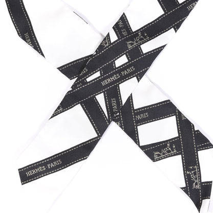 Hermes Silk Bolduc Twilly White Black 3 of 4