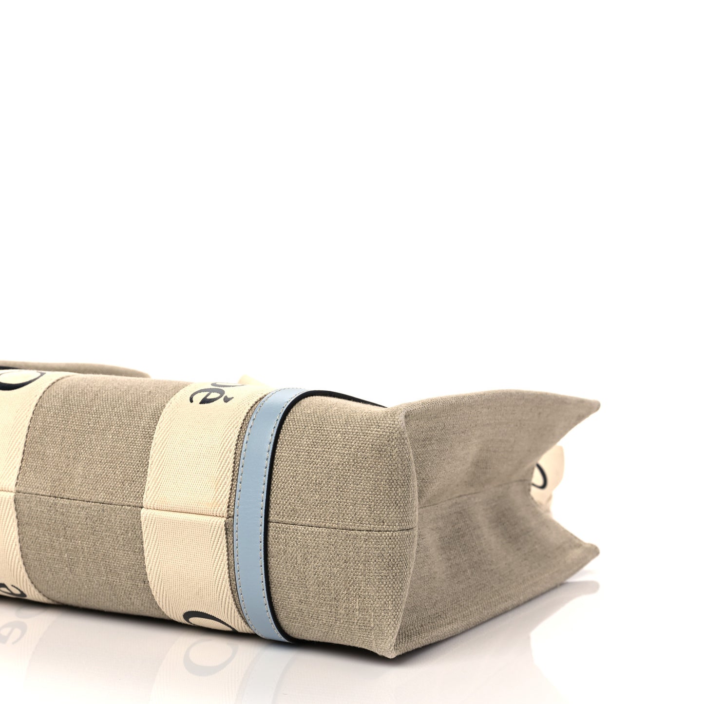 Linen Calfskin Medium Woody Ribbon Tote White Light Blue