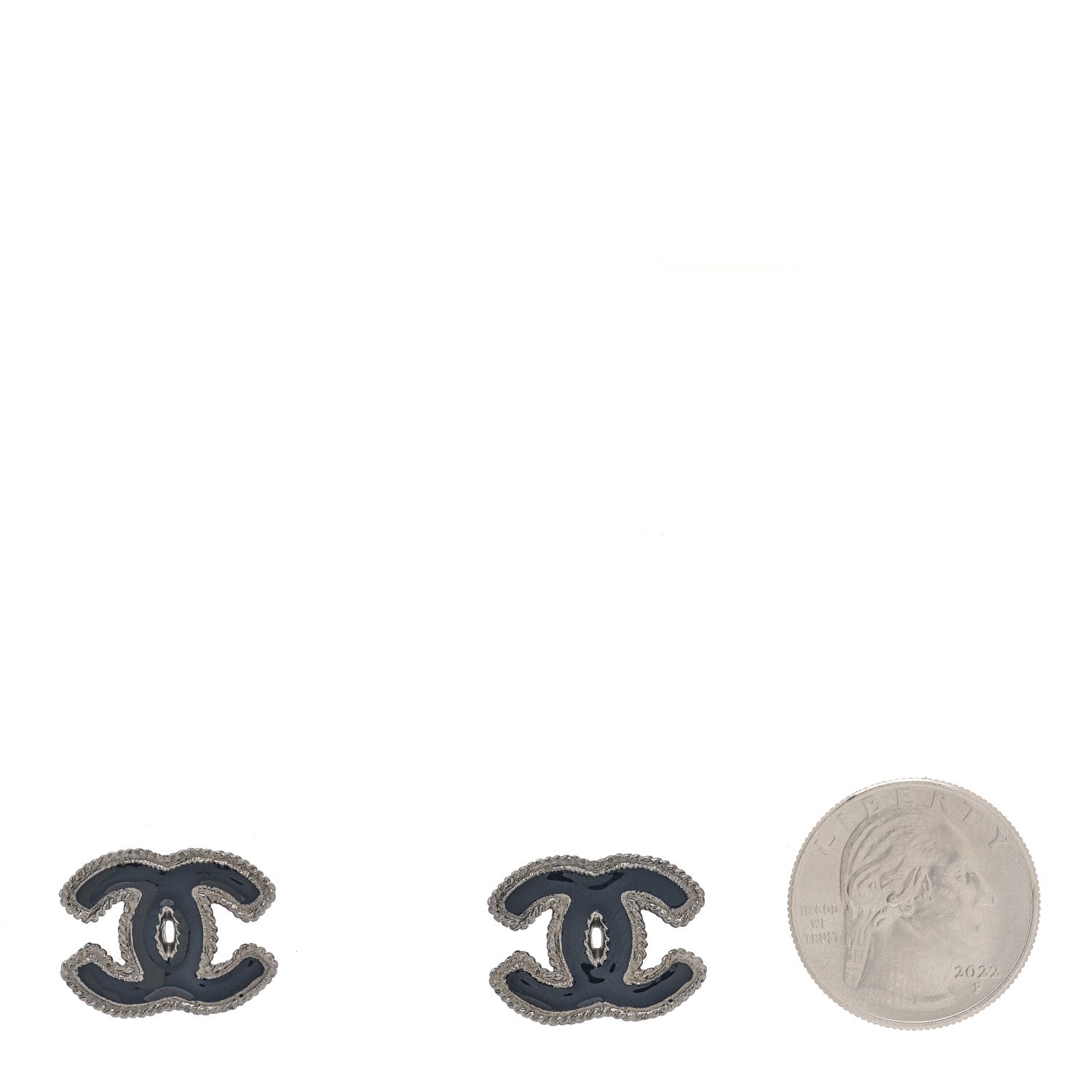 Chanel Enamel CC Earrings Black Silver 2 of 4