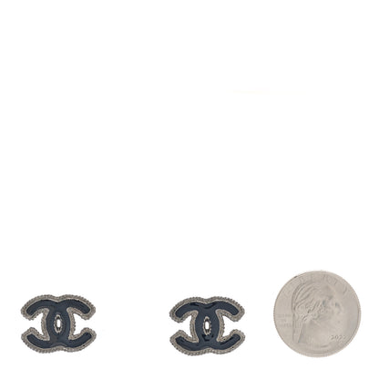Chanel Enamel CC Earrings Black Silver 2 of 4