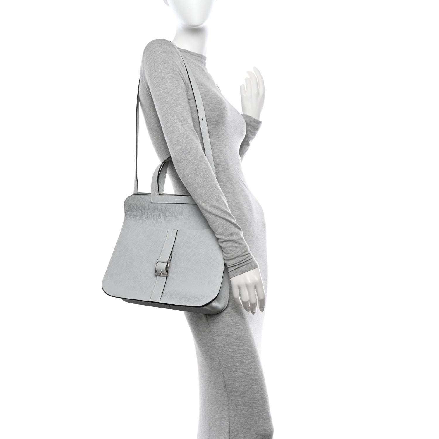 Hermes Taurillon Clemence Halzan 31 GM Gris Perle 2 of 12