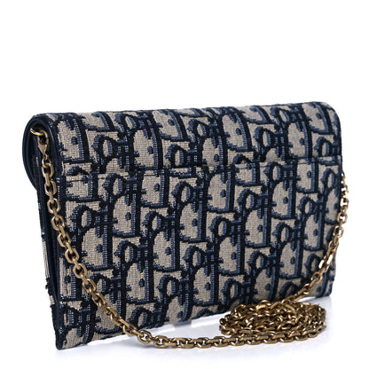 Christian Dior Oblique Saddle Chain Long Wallet Blue 3 of 10