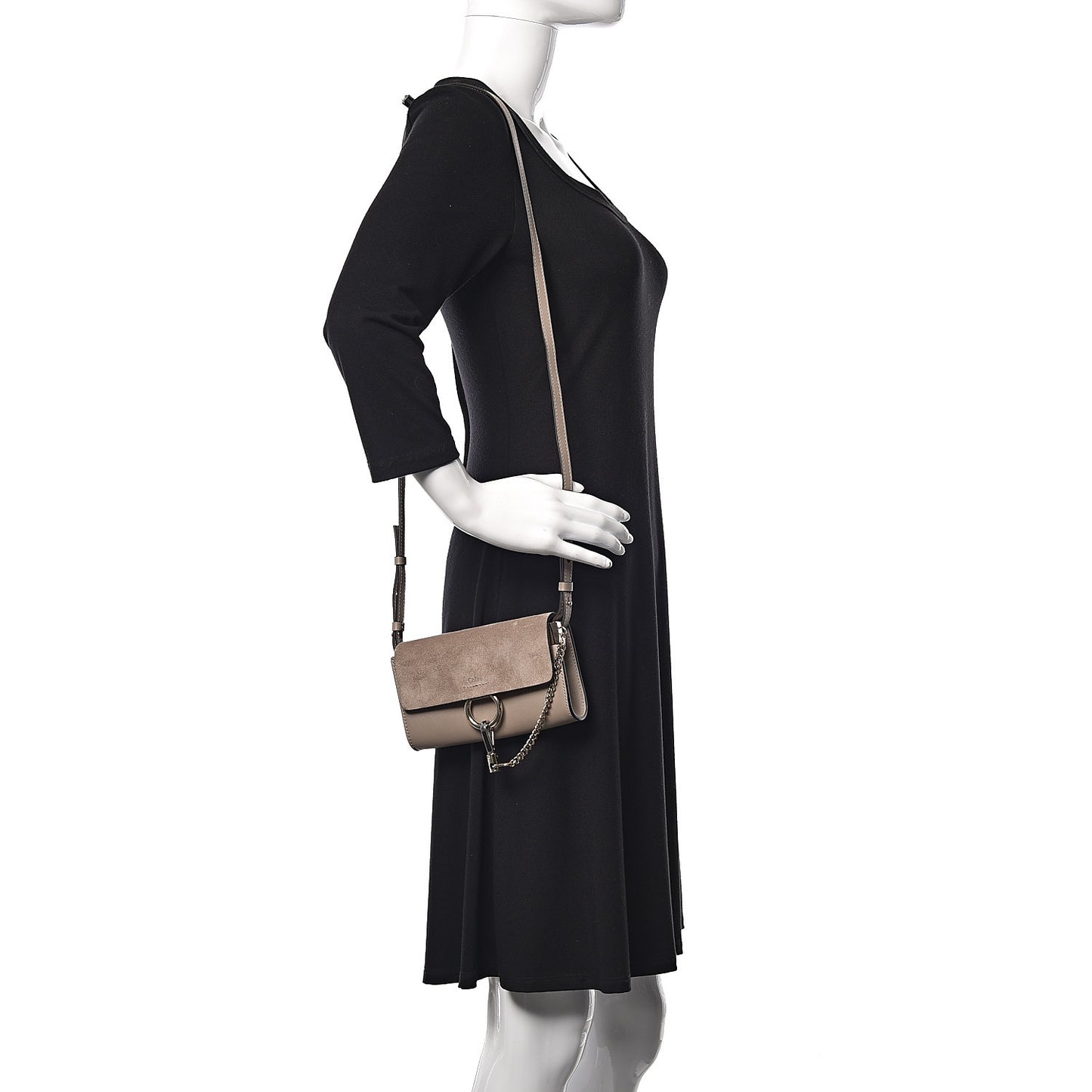 Suede Calfskin Mini Faye Shoulder Bag Motty Grey