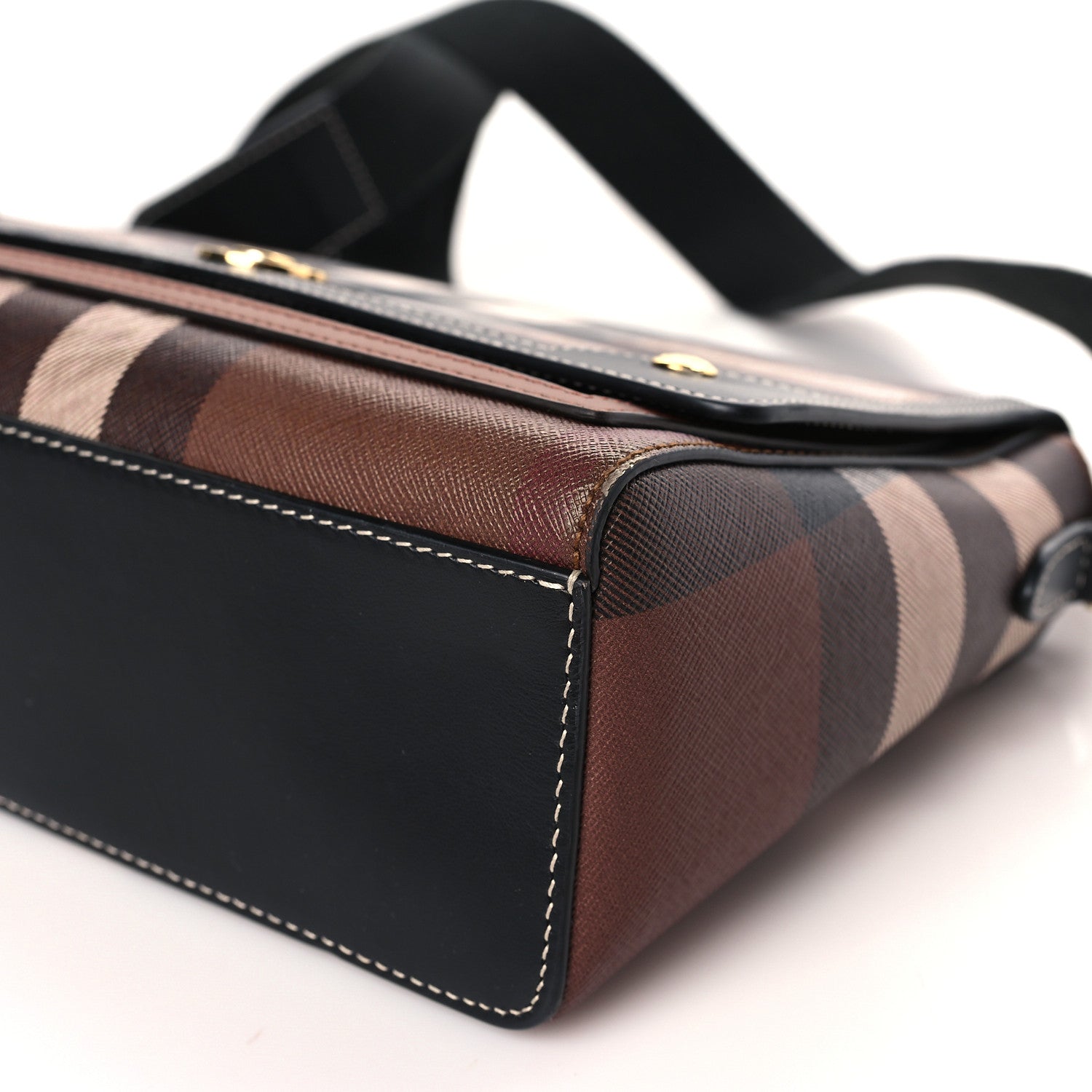 Burberry Coated Canvas Calfskin Vintage Check Medium Note Crossbody Bag Dark Birch Black 8 of 9
