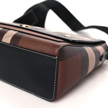 Burberry Coated Canvas Calfskin Vintage Check Medium Note Crossbody Bag Dark Birch Black 8 of 9