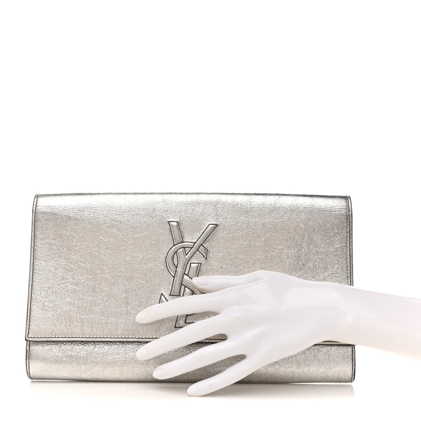 Metallic Calfskin Large Belle De Jour Clutch Dark Silver