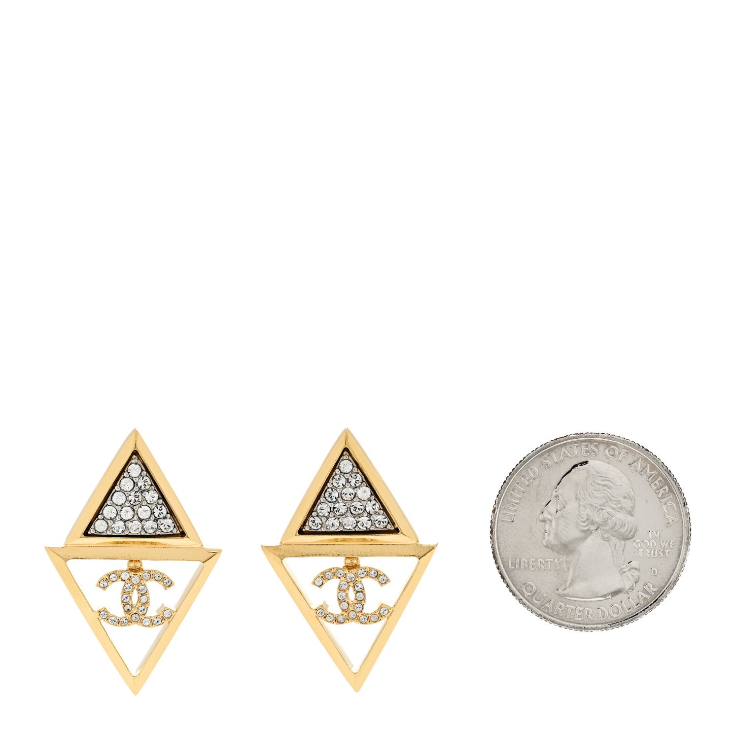 Crystal CC Pointed Drop Earrings Gold