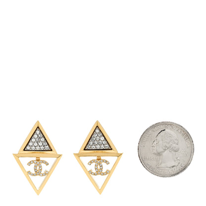 Chanel Crystal CC Pointed Drop Earrings Gold 2 of 5