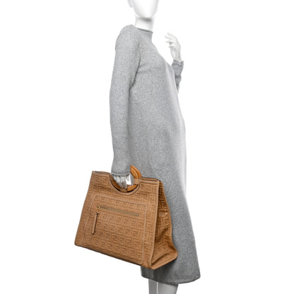 Fendi Vitello Cristallo Nature Wicker FF 1974 Embossed Large Runaway Shopper Tote Makeup 2 of 12