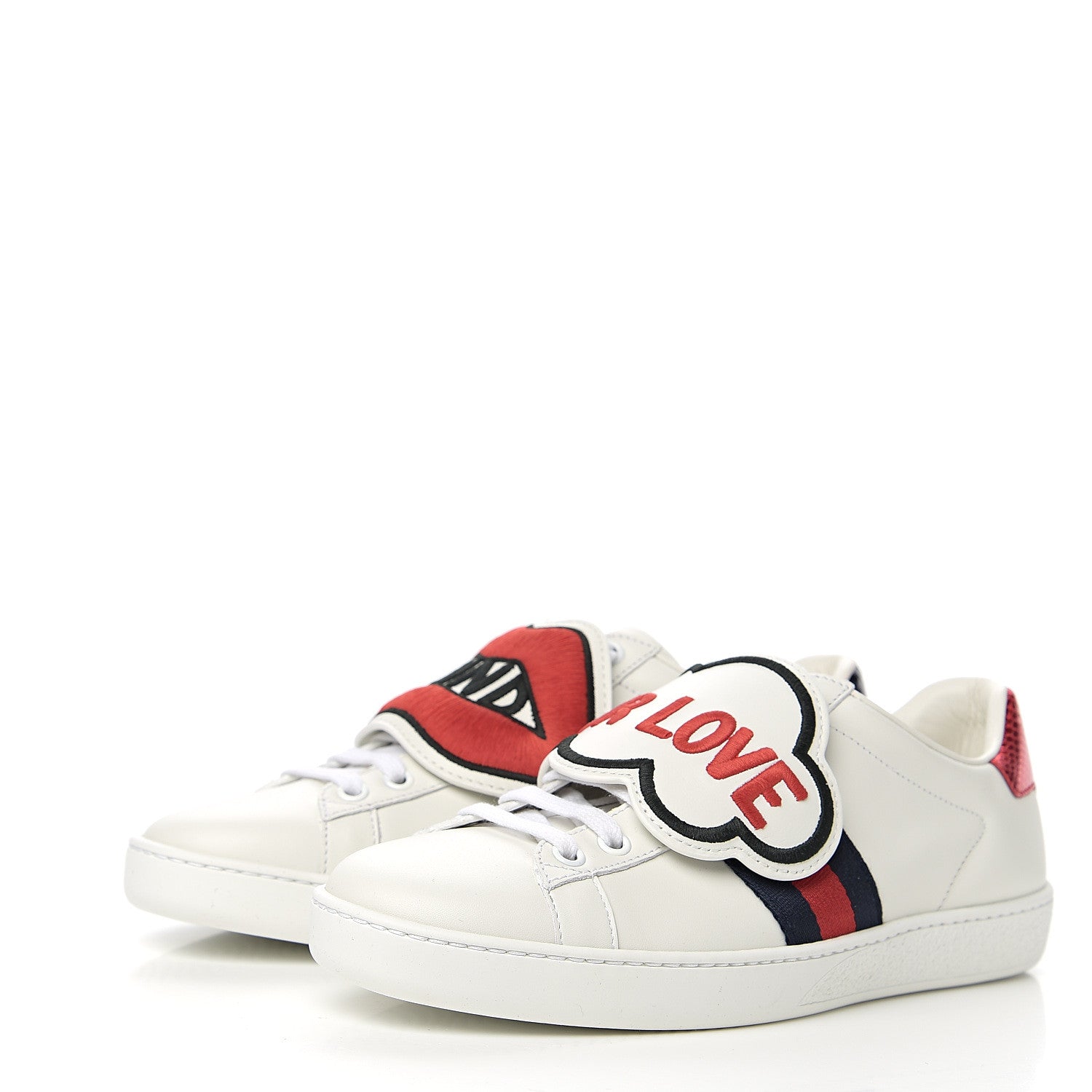 Gucci Calfskin Ayers Blind For Love Embroidered Womens Ace Sneakers 37 White 3 of 10