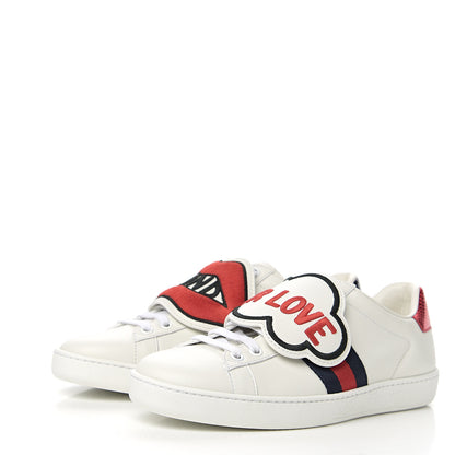 Gucci Calfskin Ayers Blind For Love Embroidered Womens Ace Sneakers 37 White 3 of 10