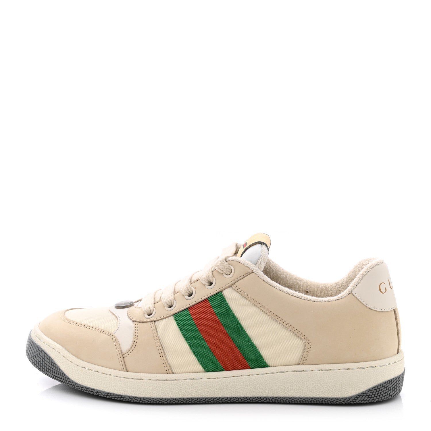 Gucci Nylon Nubuck Web Womens Screener Sneakers 39 Mystic White Dusty Milk 1 of 9