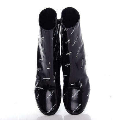 Balenciaga Patent Allover Logo Ankle Boots 37.5 Black 5 of 10