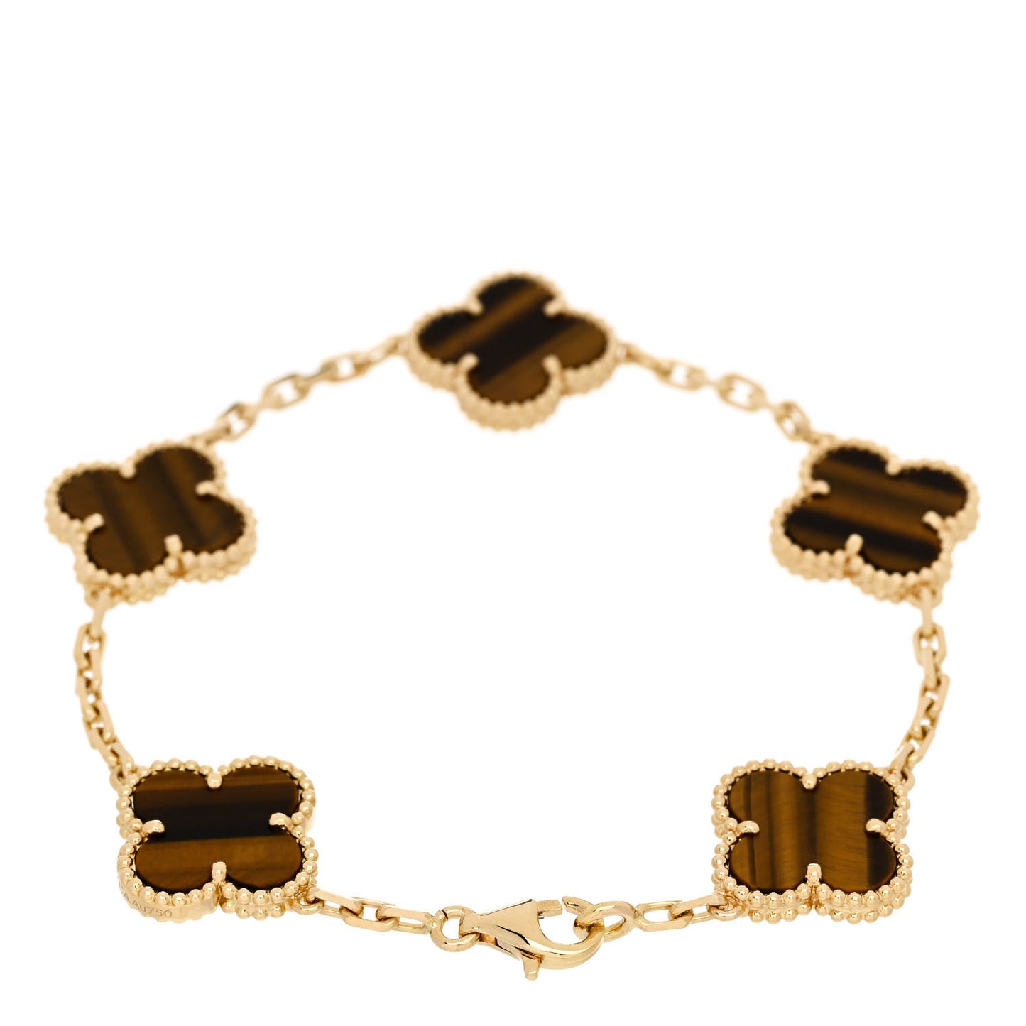 18K Yellow Gold Tiger Eye 5 Motifs Vintage Alhambra Bracelet