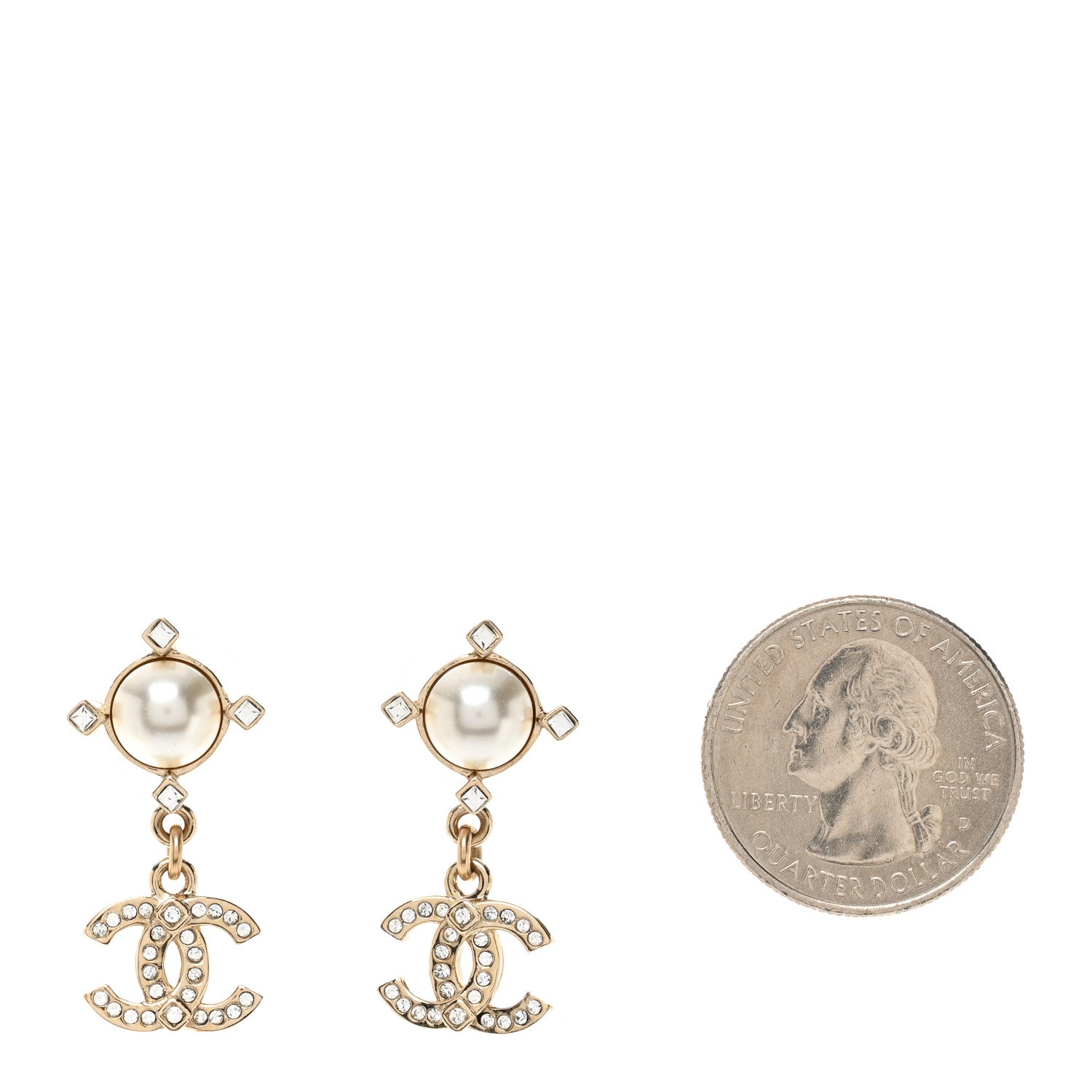 Chanel Crystal Pearl CC Drop Earrings Gold 2 of 5