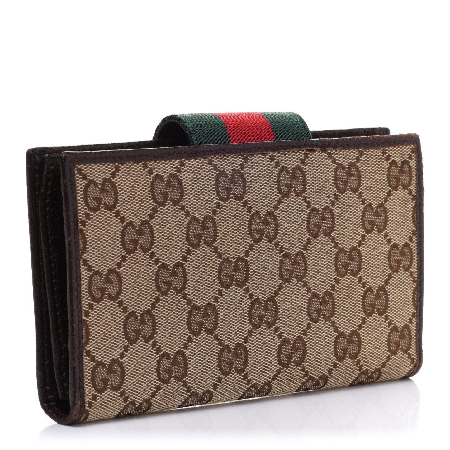 Monogram Calfskin Ladies Web Long Wallet Beige Ebony Cocoa