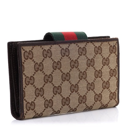 Gucci Monogram Calfskin Ladies Web Long Wallet Beige Ebony Cocoa 3 of 15