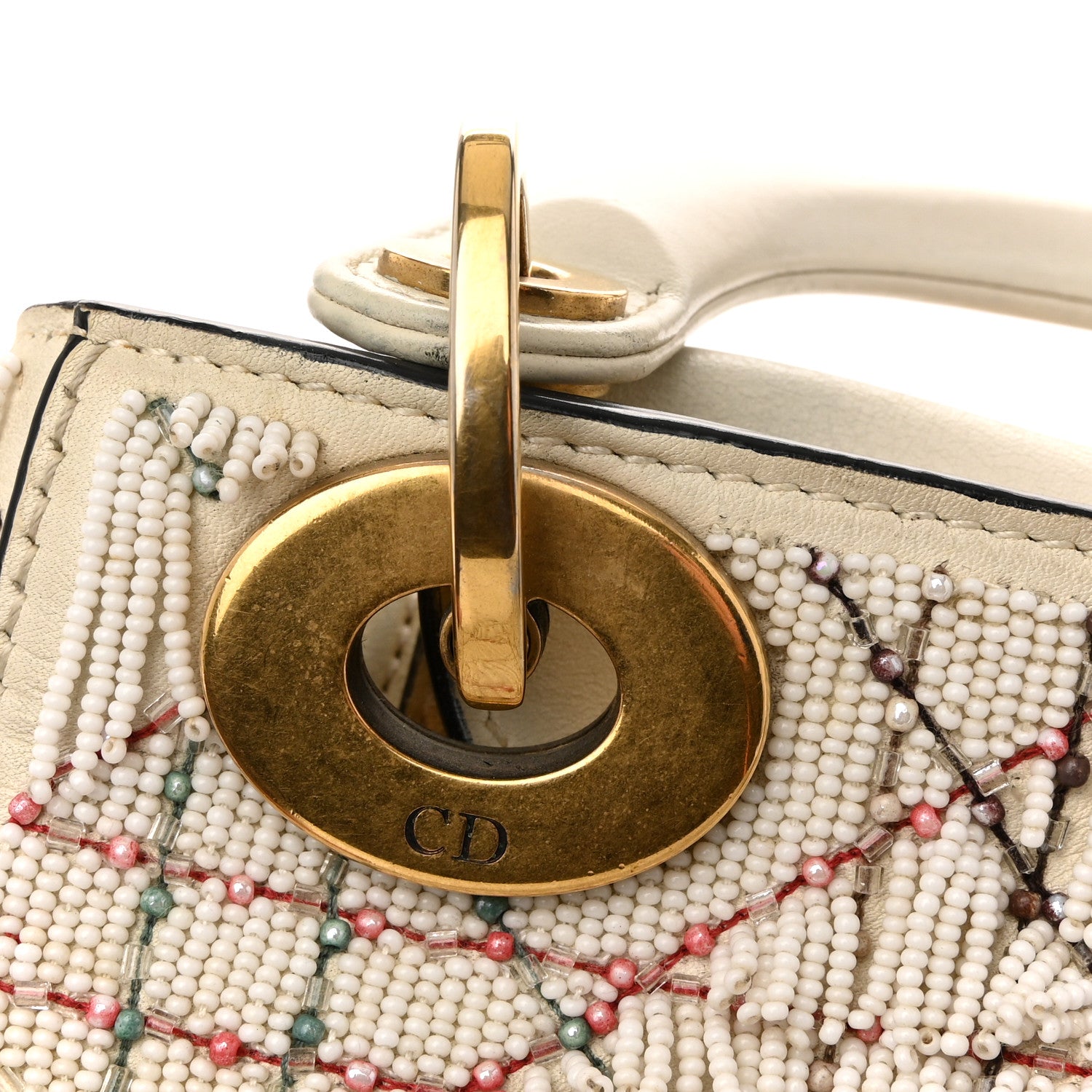 Christian Dior Lambskin Beaded Fringe Mini Lady Dior White 1797862
