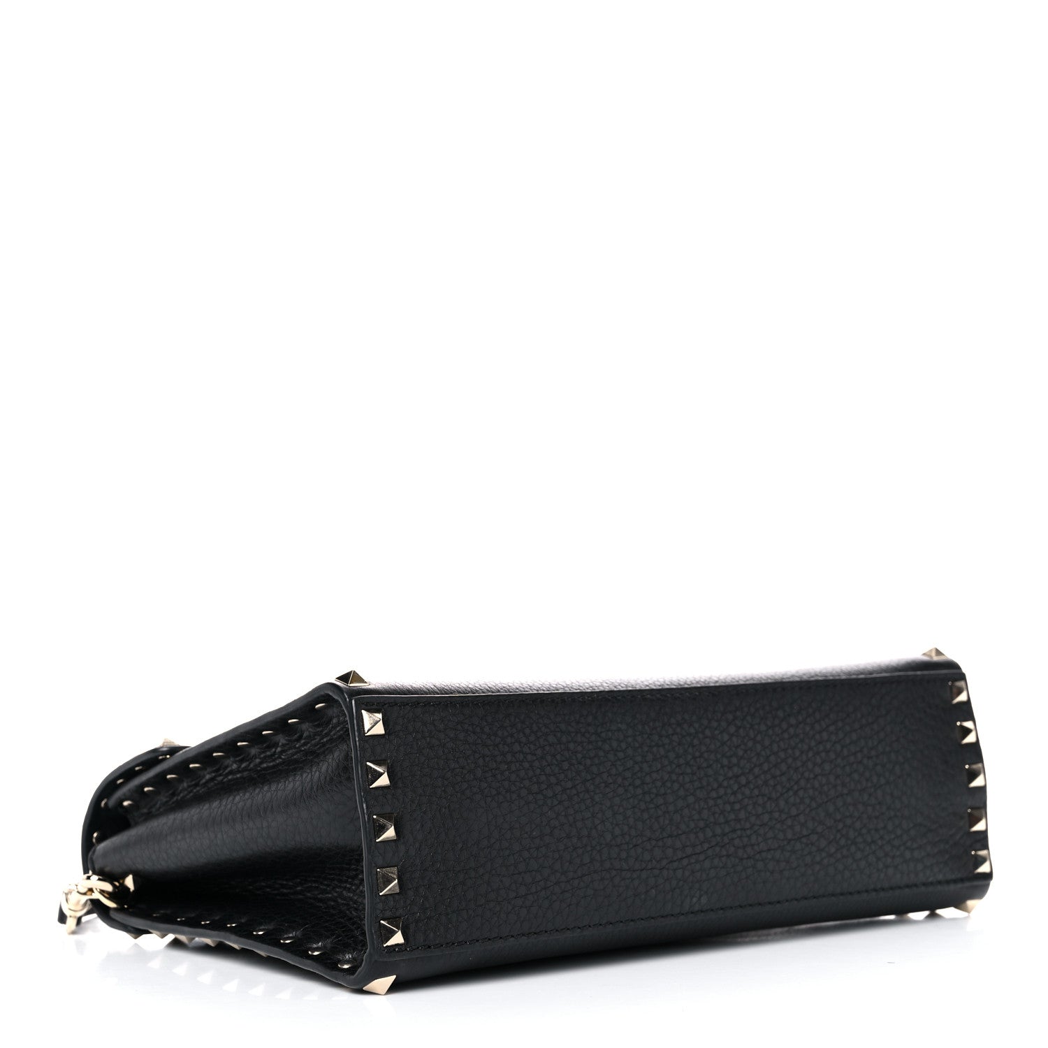 Valentino Garavani Pebbled Calfskin Small Rockstud Single Handle Flap Bag Black 4 of 15