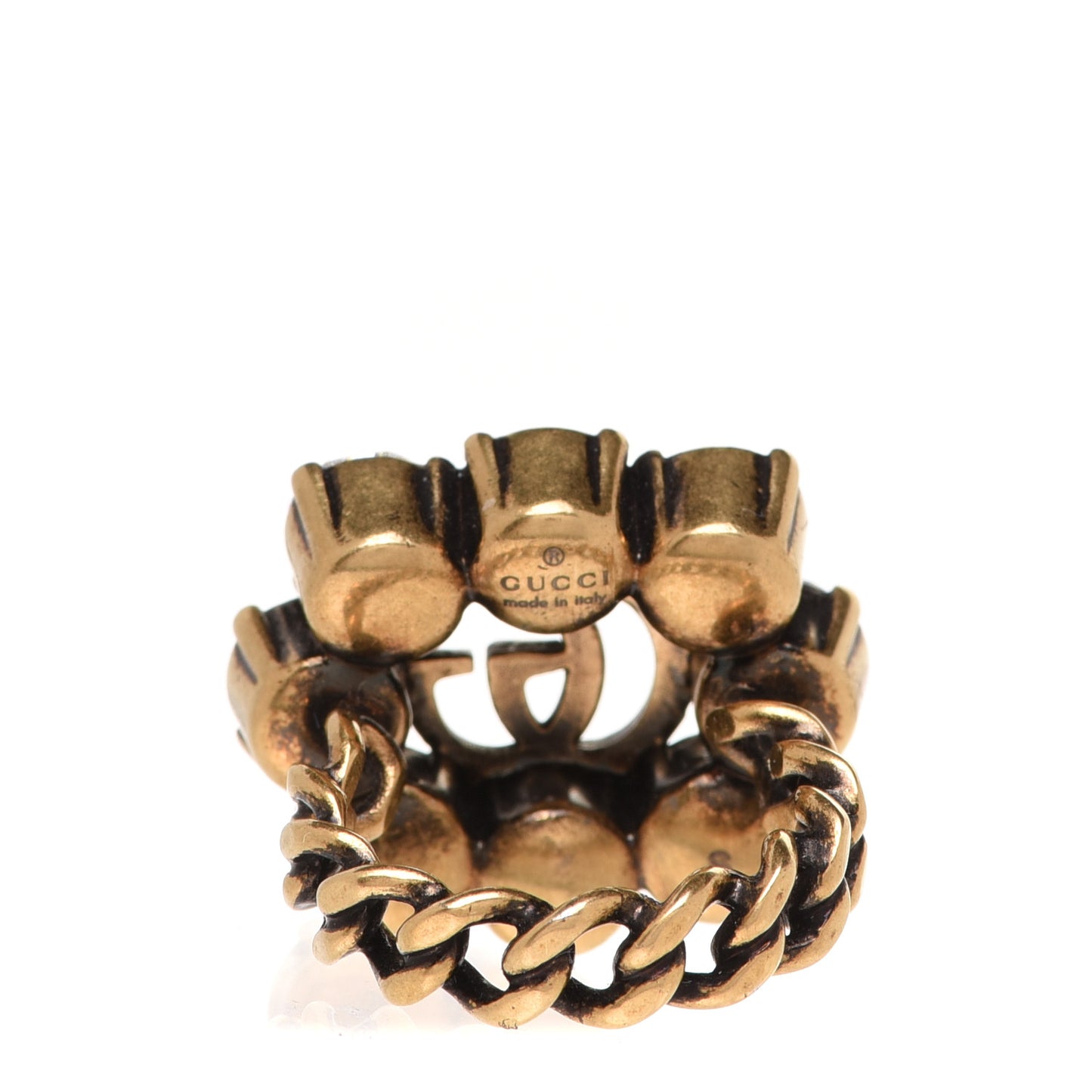 Metal Crystal Double G Ring S Aged Gold