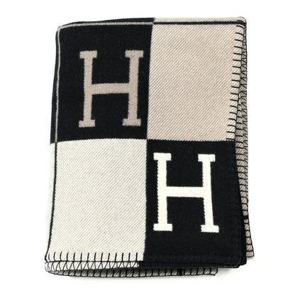 Hermes Wool Cashmere Avalon III Blanket Ecru Black 1 of 3