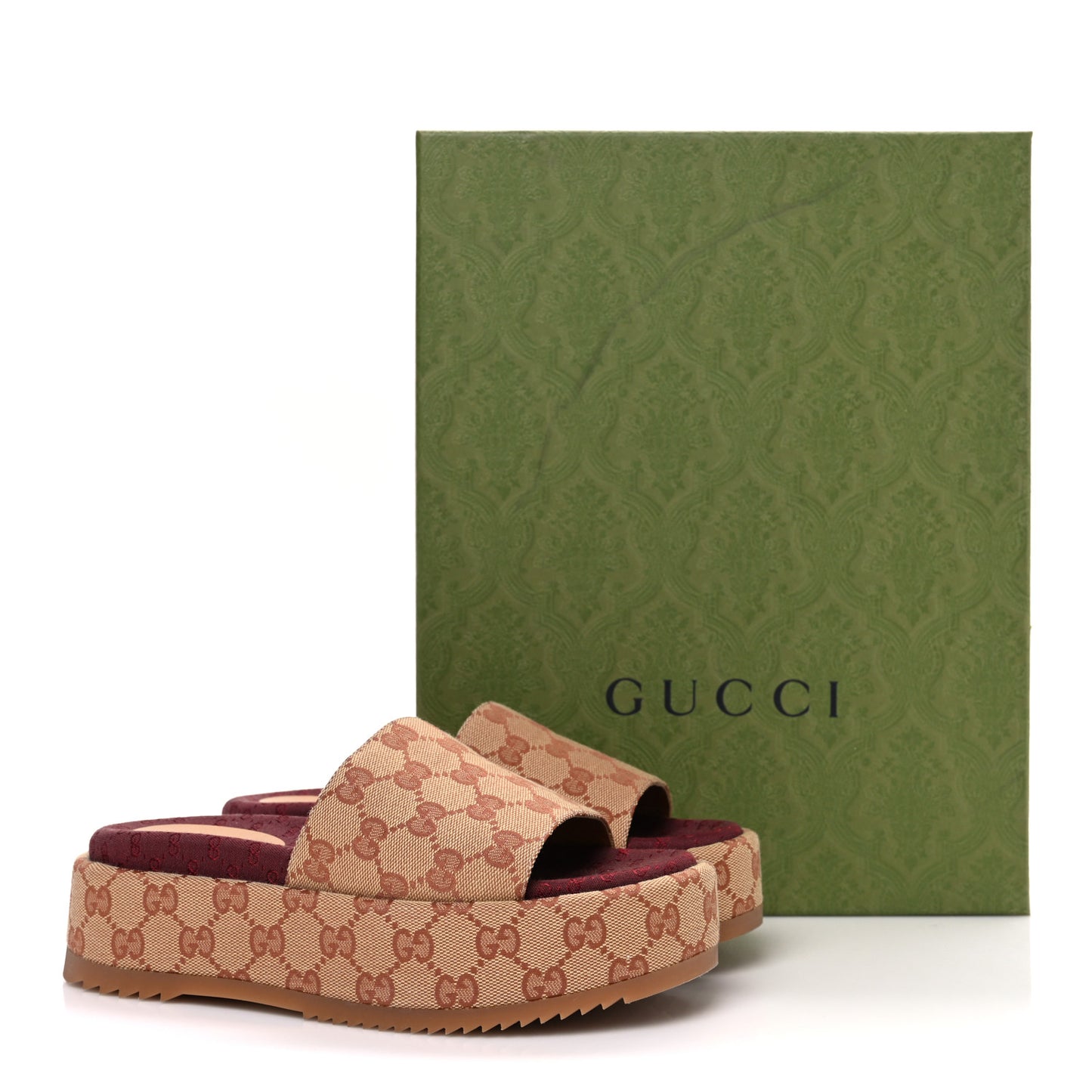 Canvas GG Monogram Angelina Platform Slide Sandals 36.5 Beige Ruggine