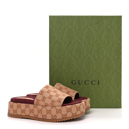 Gucci Canvas GG Monogram Angelina Platform Slide Sandals 36.5 Beige Ruggine 12 of 12